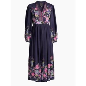Johnny Was Embroidered 100% Silk Maxi Dress Multicolor Size Small NWT